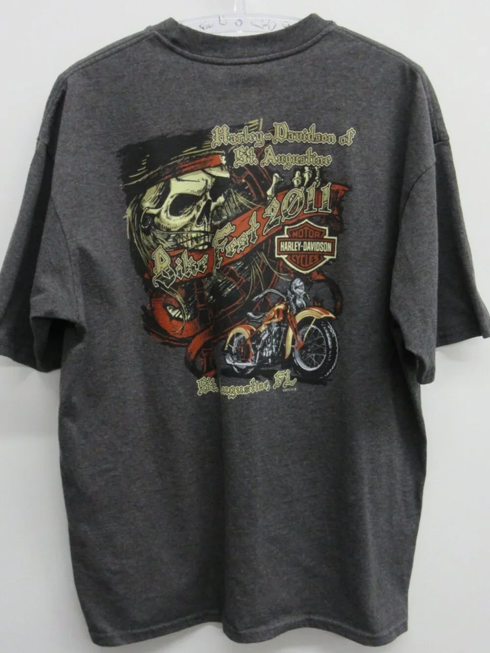 HARLEY-DAVIDSON TEE T-SHIRT SHORT SLEEVE ST AUGUSTINE BIKE FEST 2011 GRAY POCKET